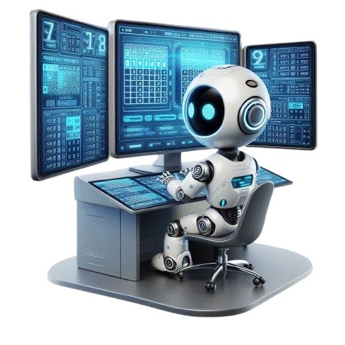 AI Robot Working on Computer